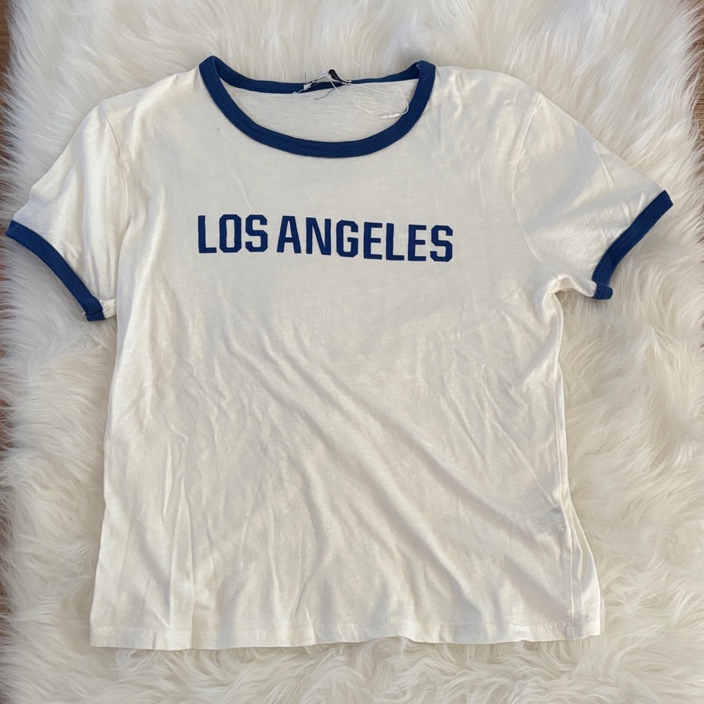 NEW NWT Zara Los Angeles Ringer T-shirt blue white Dodgers medium